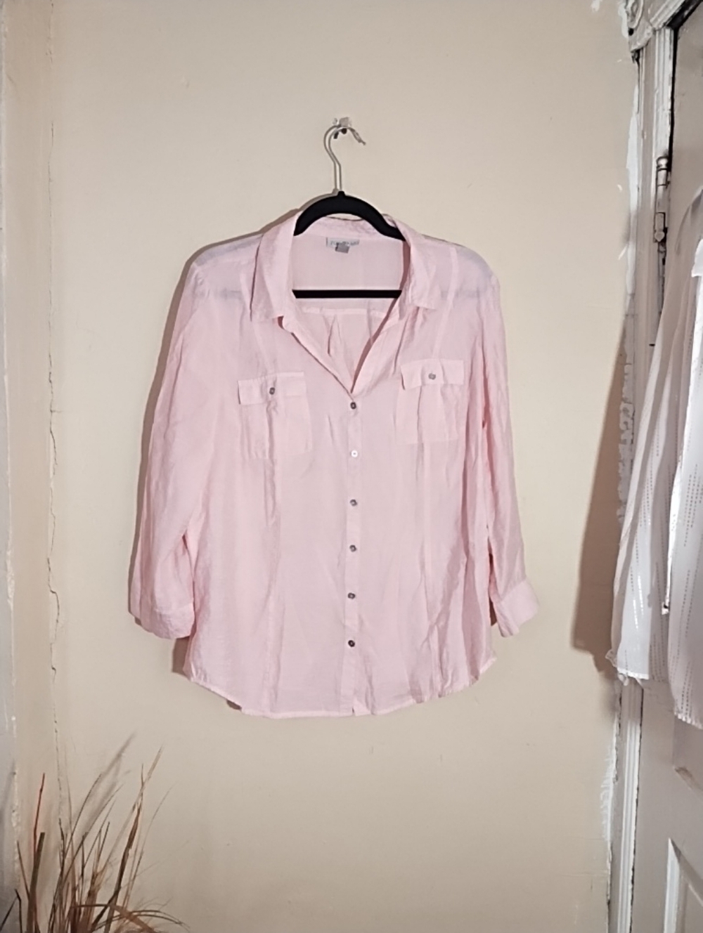 Light Pink Women's Button-Down Shirt - Casual Collared Top